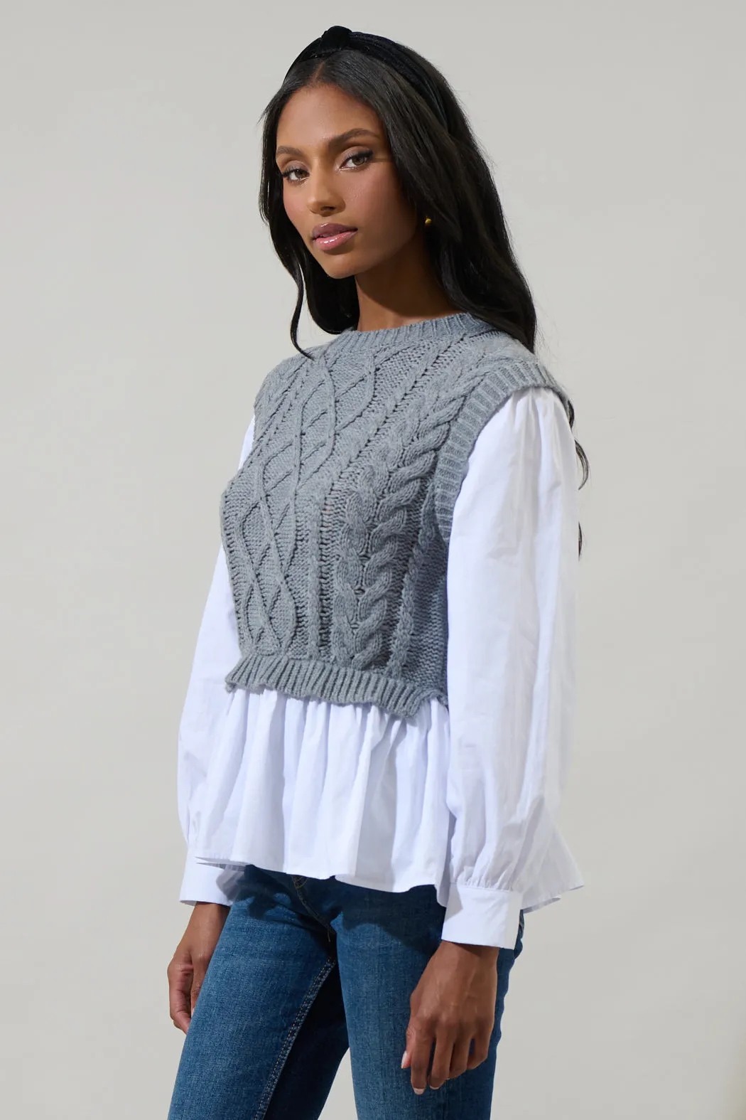 Javelina Mix Media Cable Knit SweaterVest Long Sleeve Top sold by Sugarlips product image thumbnail 4