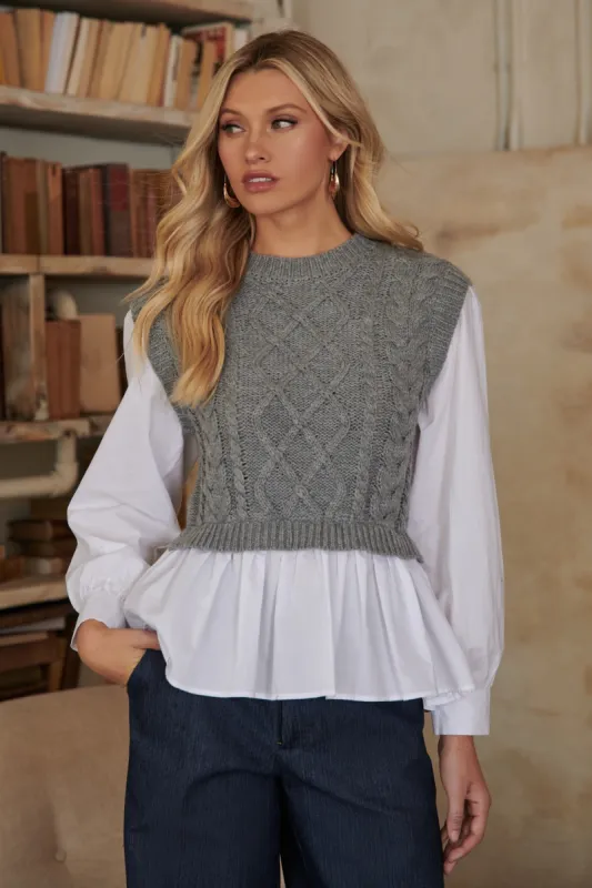 Javelina Mix Media Cable Knit SweaterVest Long Sleeve Top sold by Sugarlips