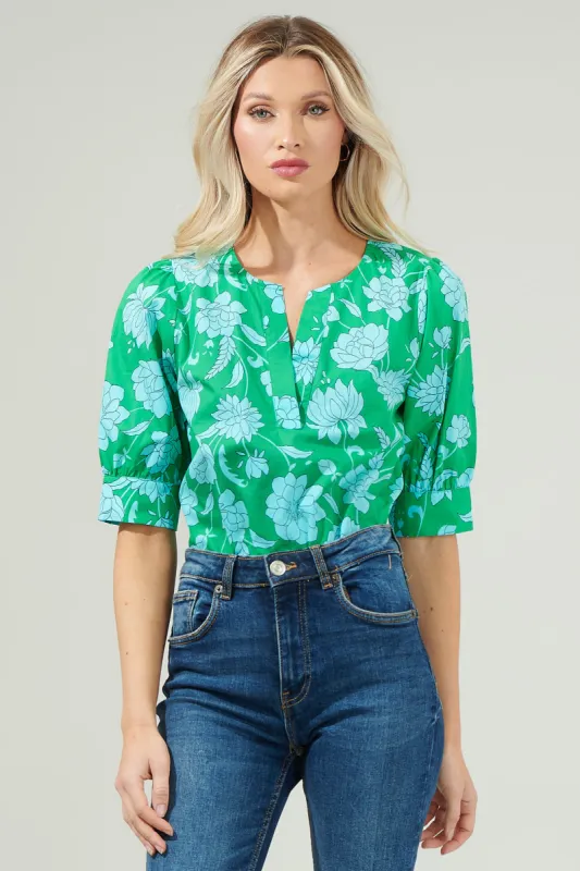 Waterlilly Floral Balloon Sleeve Top sold by Sugarlips