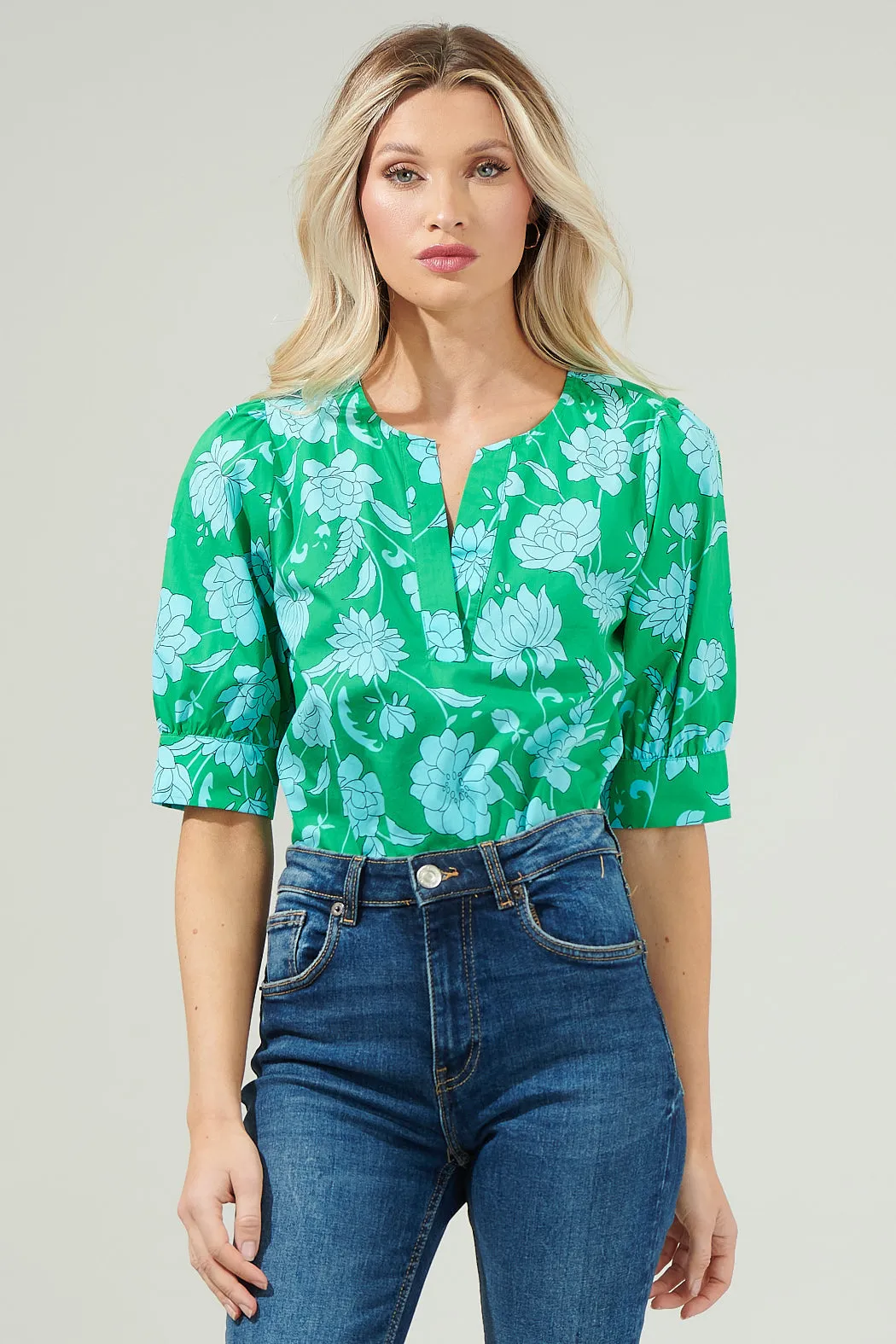 Waterlilly Floral Balloon Sleeve Top sold by Sugarlips