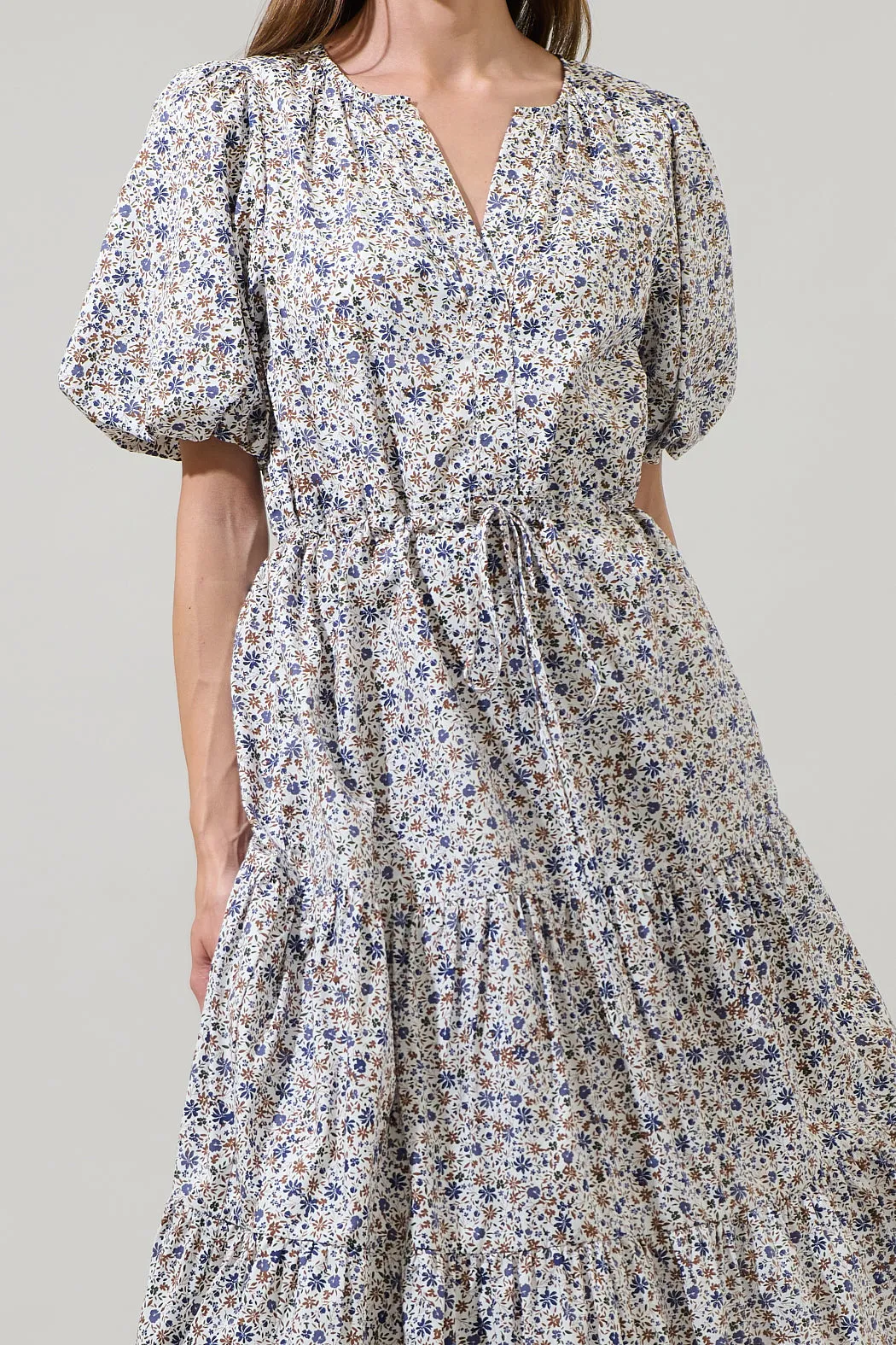 Heath Floral Balloon Sleeve Tiered Midi Dress sold by Sugarlips product image thumbnail 4