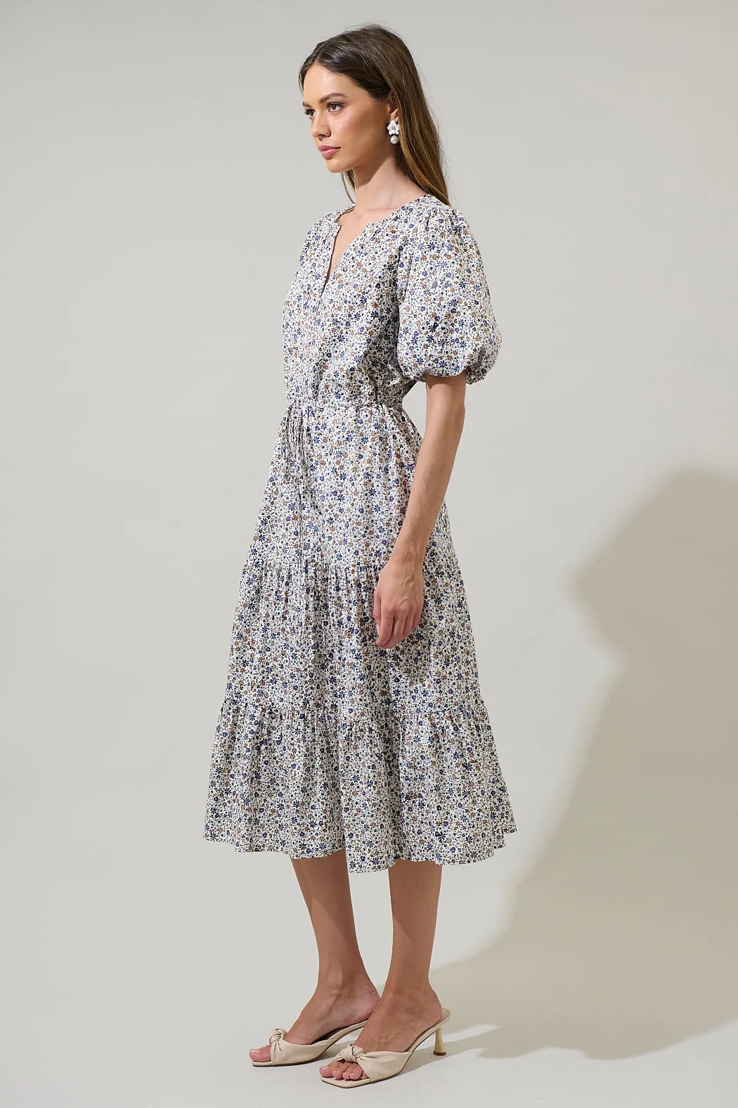 Heath Floral Balloon Sleeve Tiered Midi Dress sold by Sugarlips product image thumbnail 3