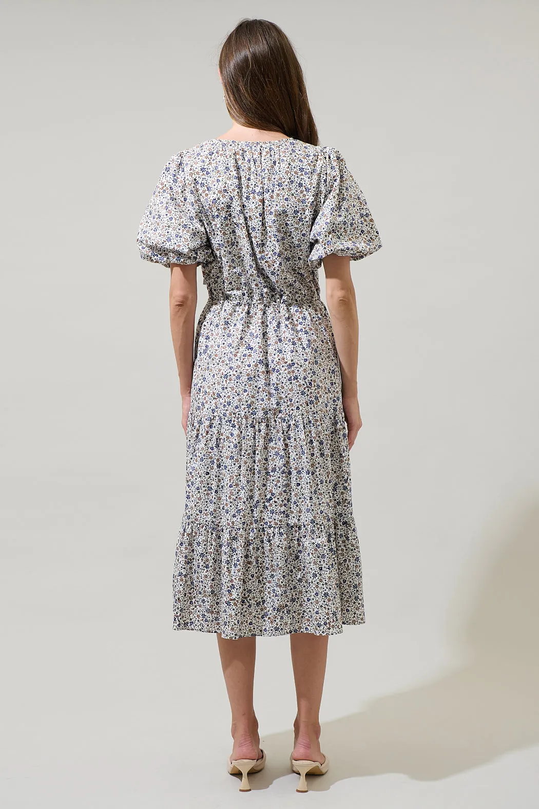 Heath Floral Balloon Sleeve Tiered Midi Dress sold by Sugarlips product image thumbnail 2