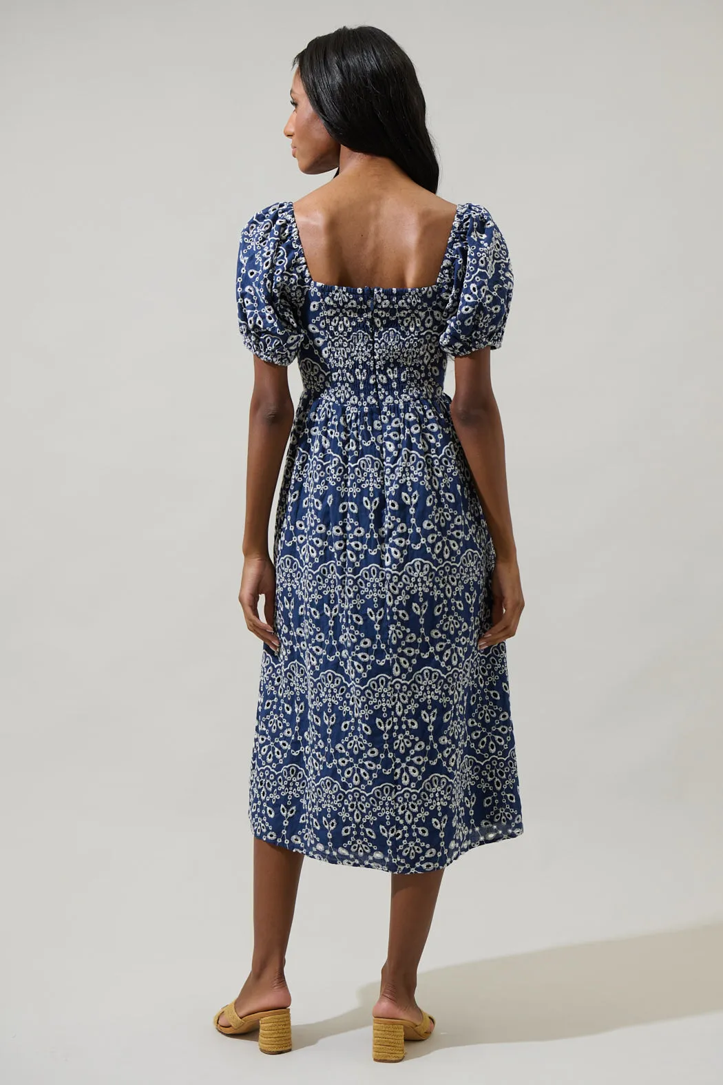 Viridiana Floral Eyelet Alessi Puff Sleeve Midi Dres sold by Sugarlips product image thumbnail 3