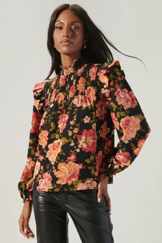 Terra Floral Naomi Smocked Yoke Blouse sold by Sugarlips