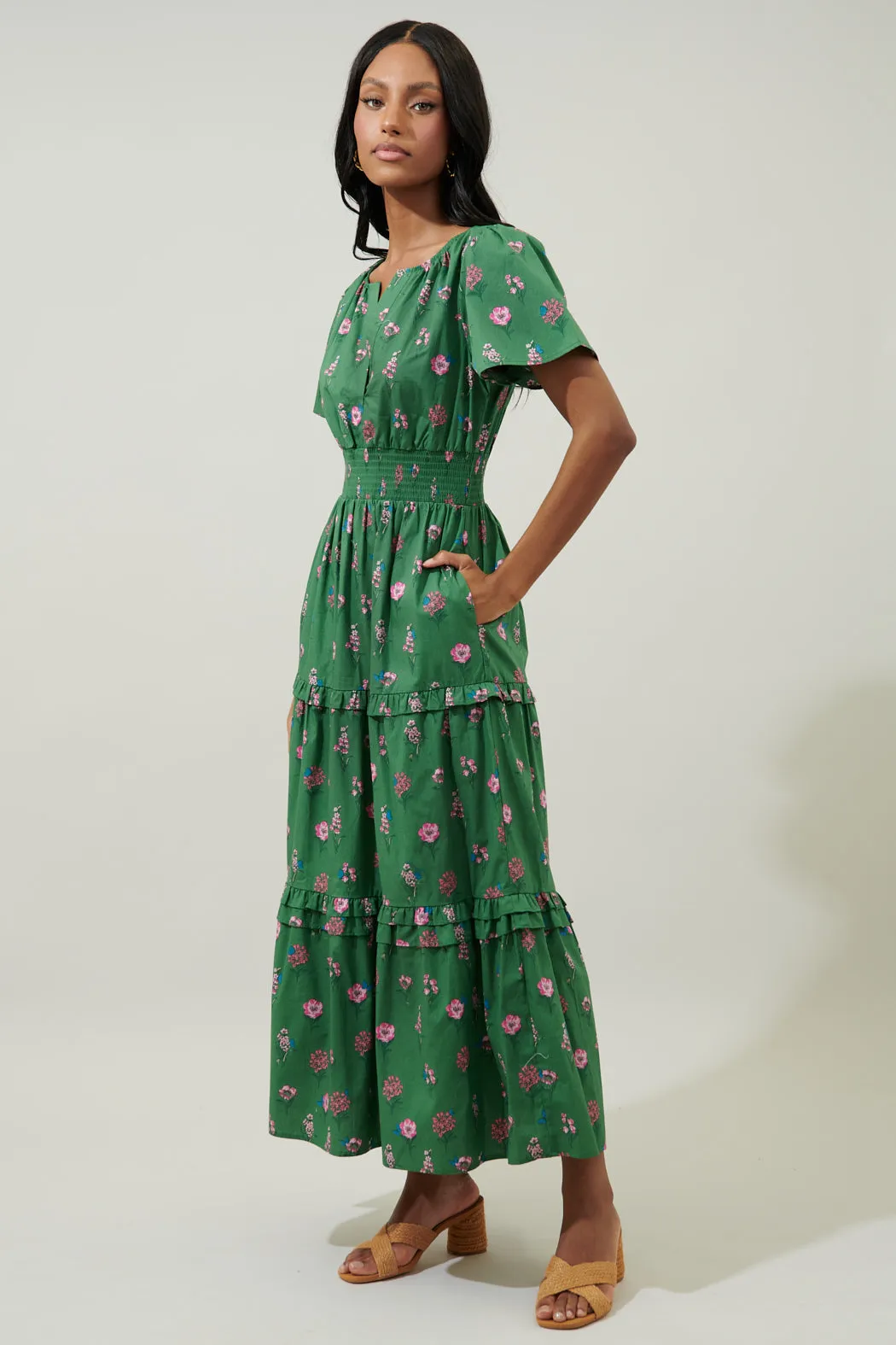 Trini Floral Palmer Poplin Tiered Maxi Dress sold by Sugarlips product image thumbnail 3