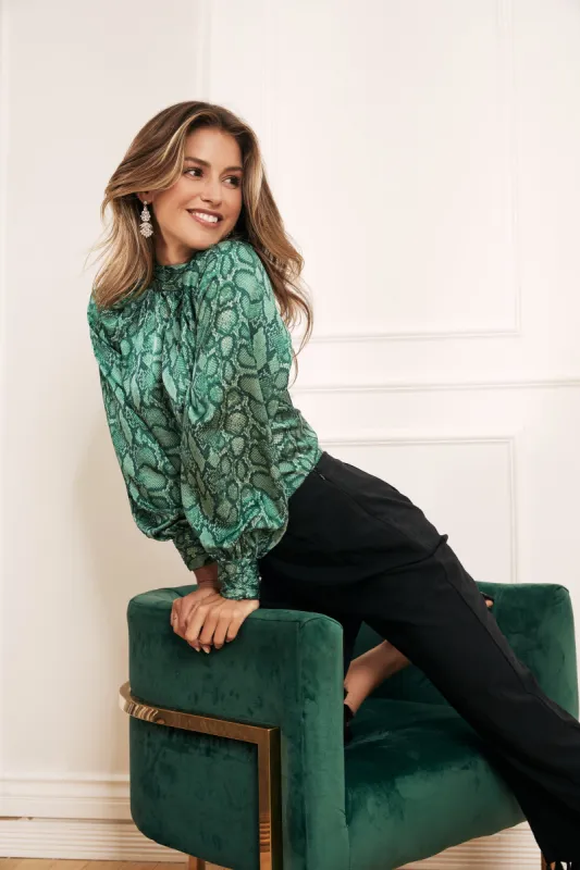 Gwendolyn Snake Mock Neck Blouse made by Sugarlips