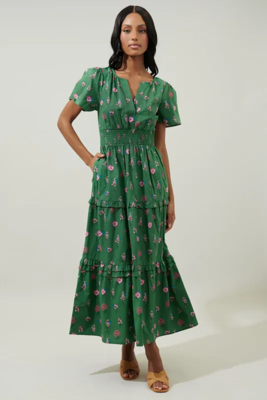 Trini Floral Palmer Poplin Tiered Maxi Dress sold by Sugarlips