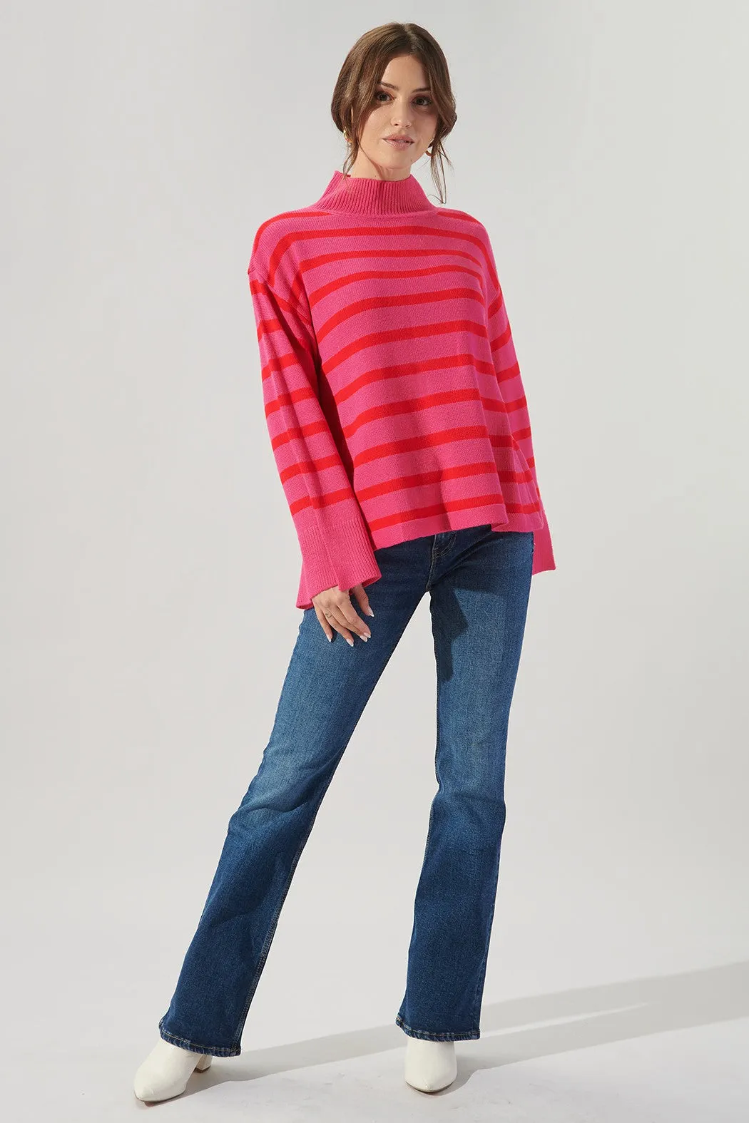 Slayder Striped Turtleneck Wide Sleeve Sweater sold by Sugarlips product image thumbnail 4