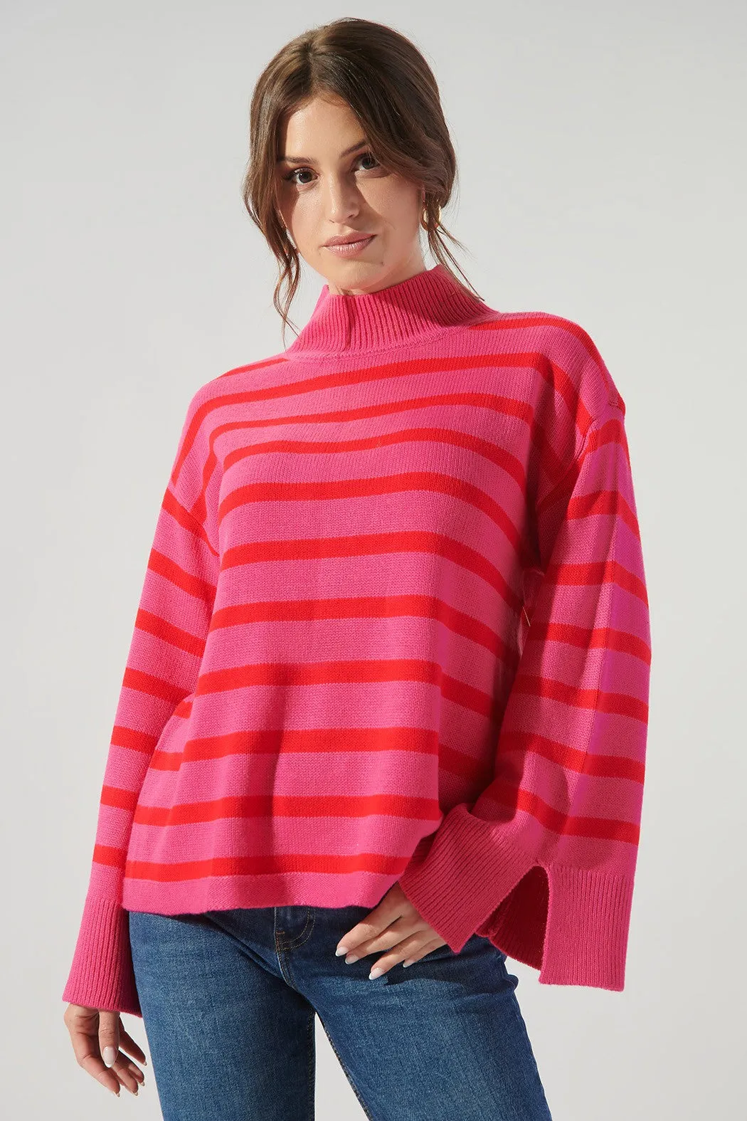 Slayder Striped Turtleneck Wide Sleeve Sweater sold by Sugarlips product image thumbnail 2