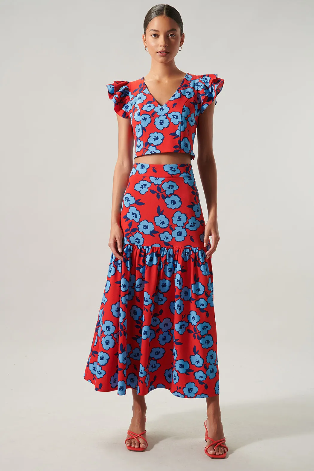 Mira Mar Floral Ruffle Shoulder Crop Top sold by Sugarlips product image thumbnail 5