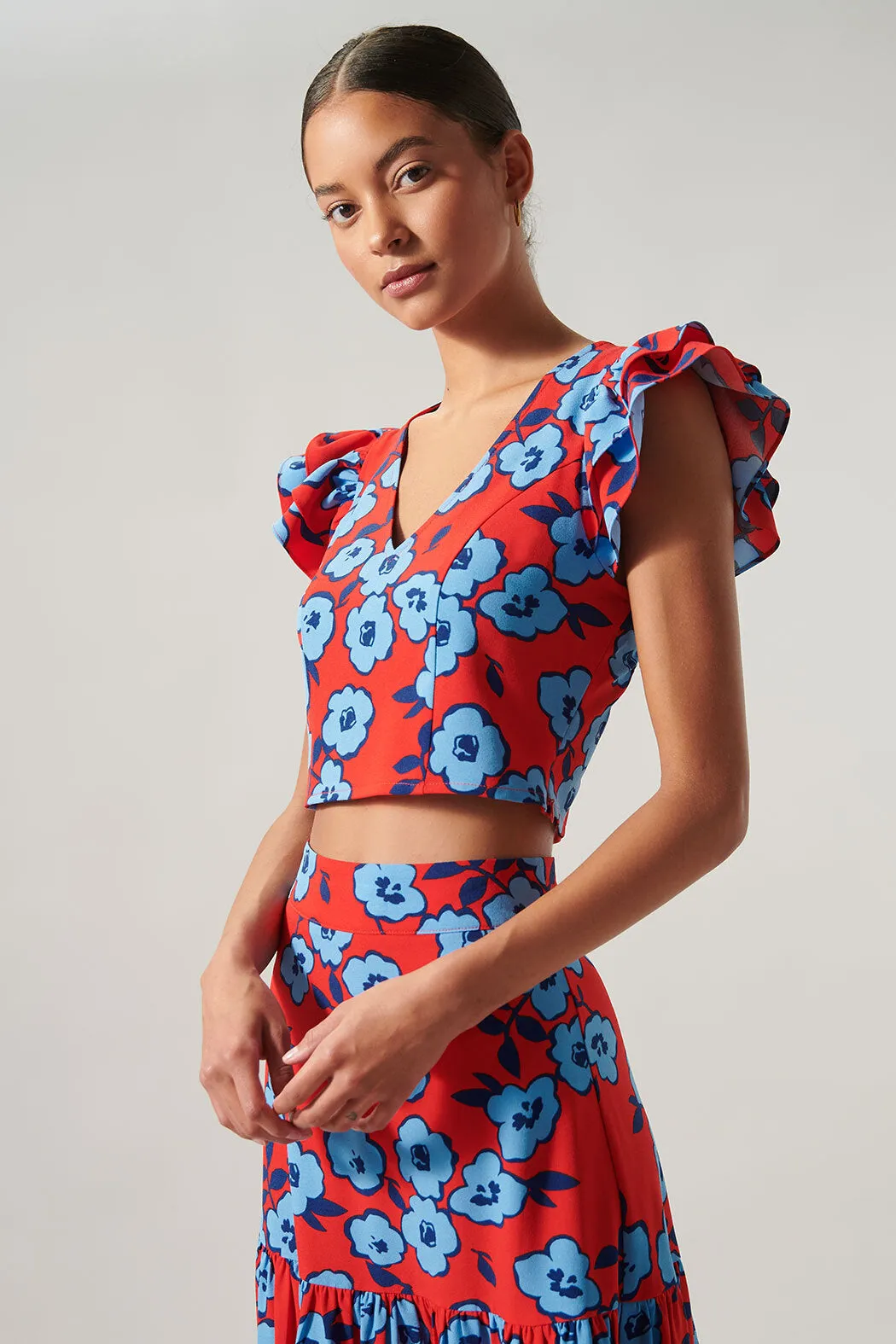 Mira Mar Floral Ruffle Shoulder Crop Top sold by Sugarlips product image thumbnail 4