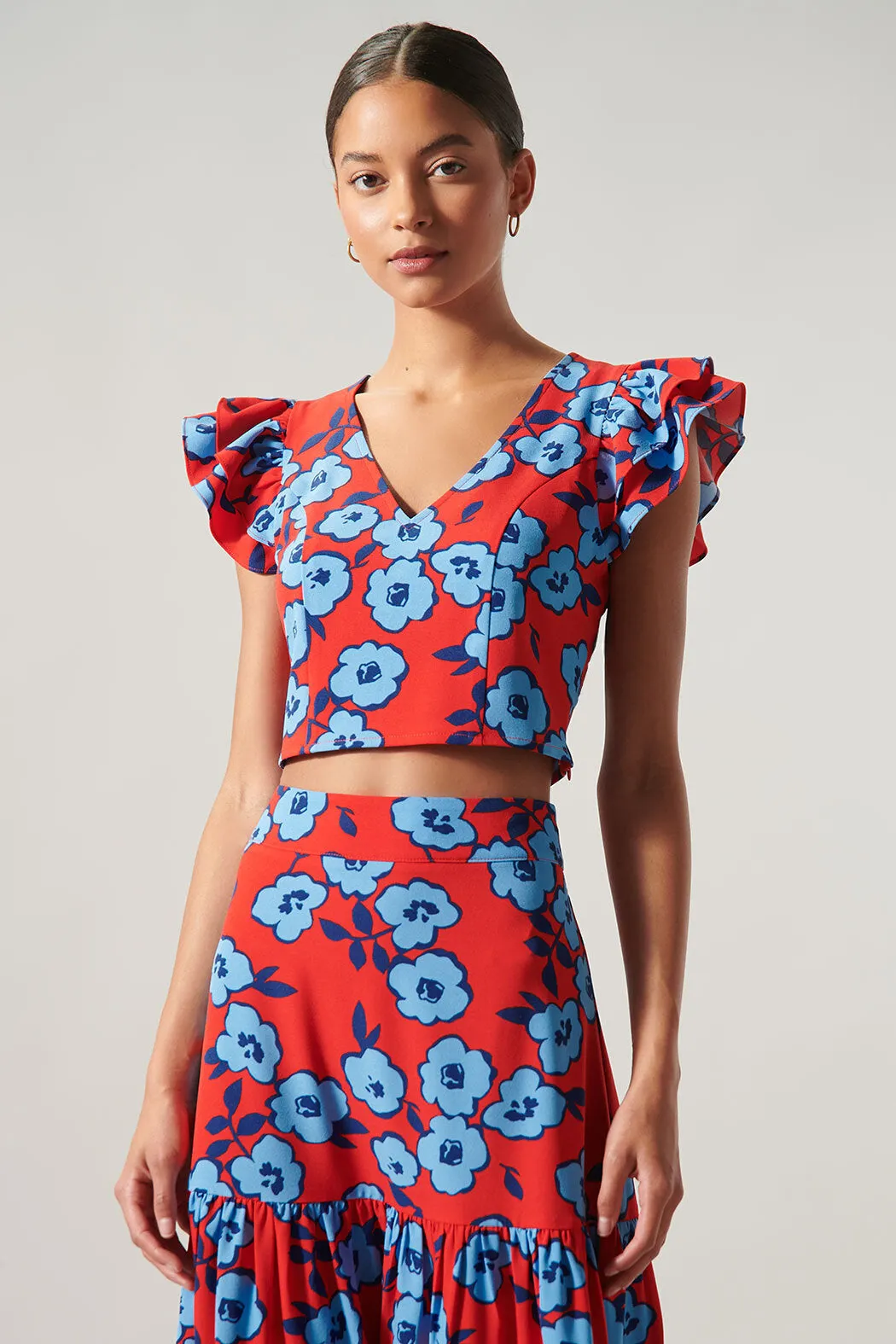 Mira Mar Floral Ruffle Shoulder Crop Top sold by Sugarlips product image thumbnail 2