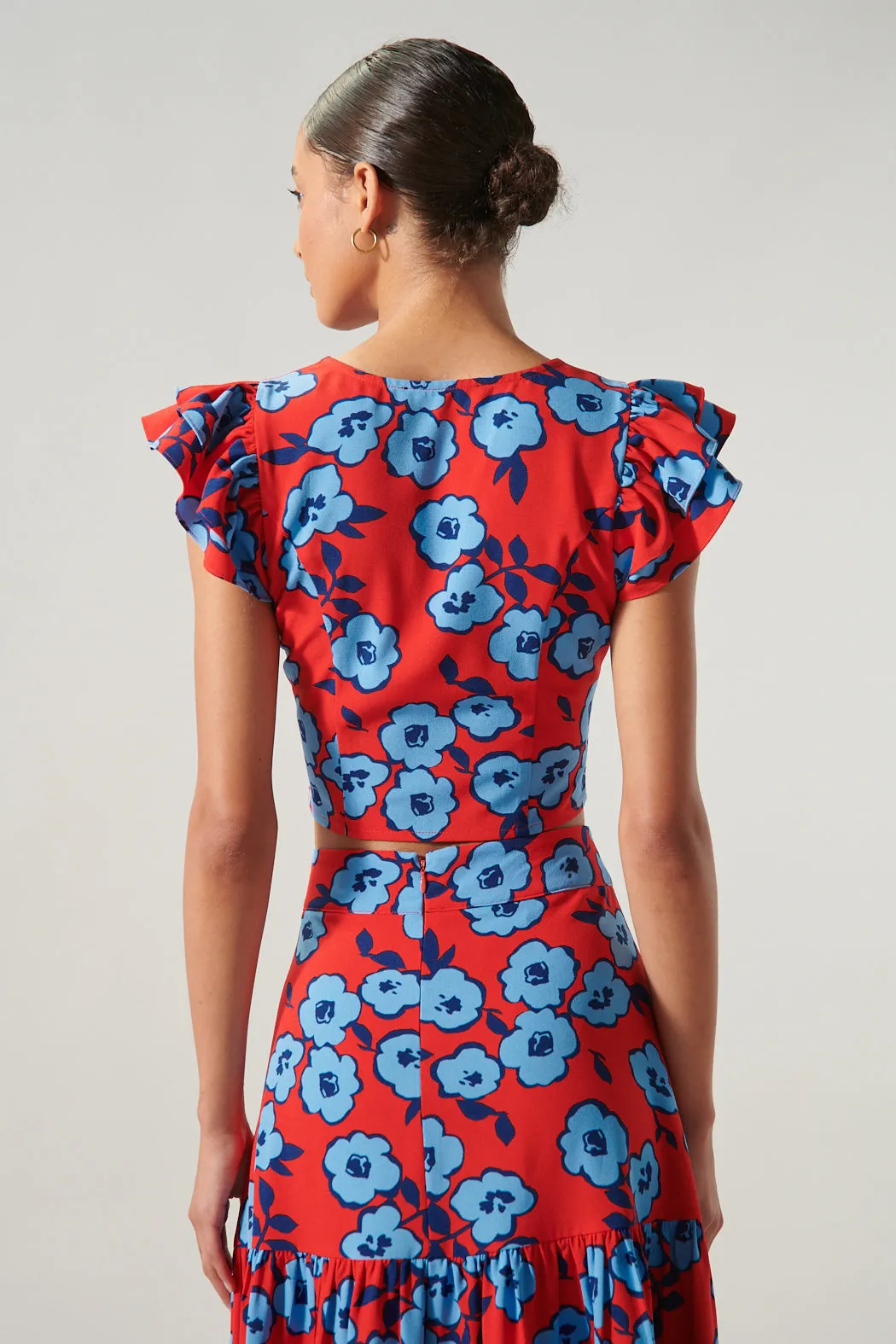 Mira Mar Floral Ruffle Shoulder Crop Top sold by Sugarlips product image thumbnail 3