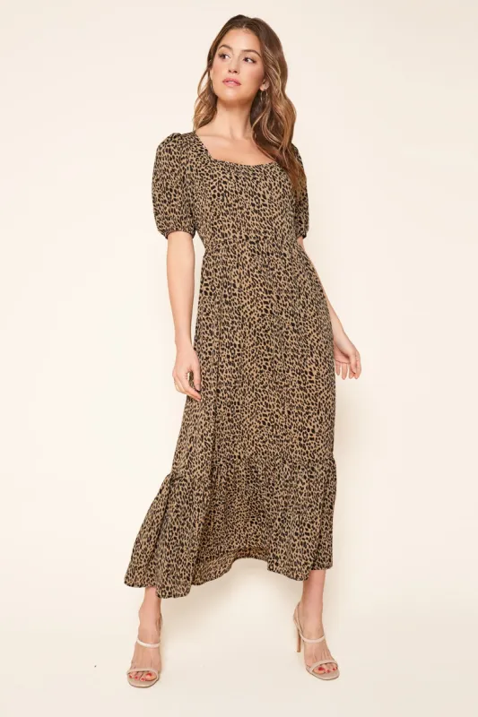 Loreto Leopard Tiered Maxi Dress sold by Sugarlips