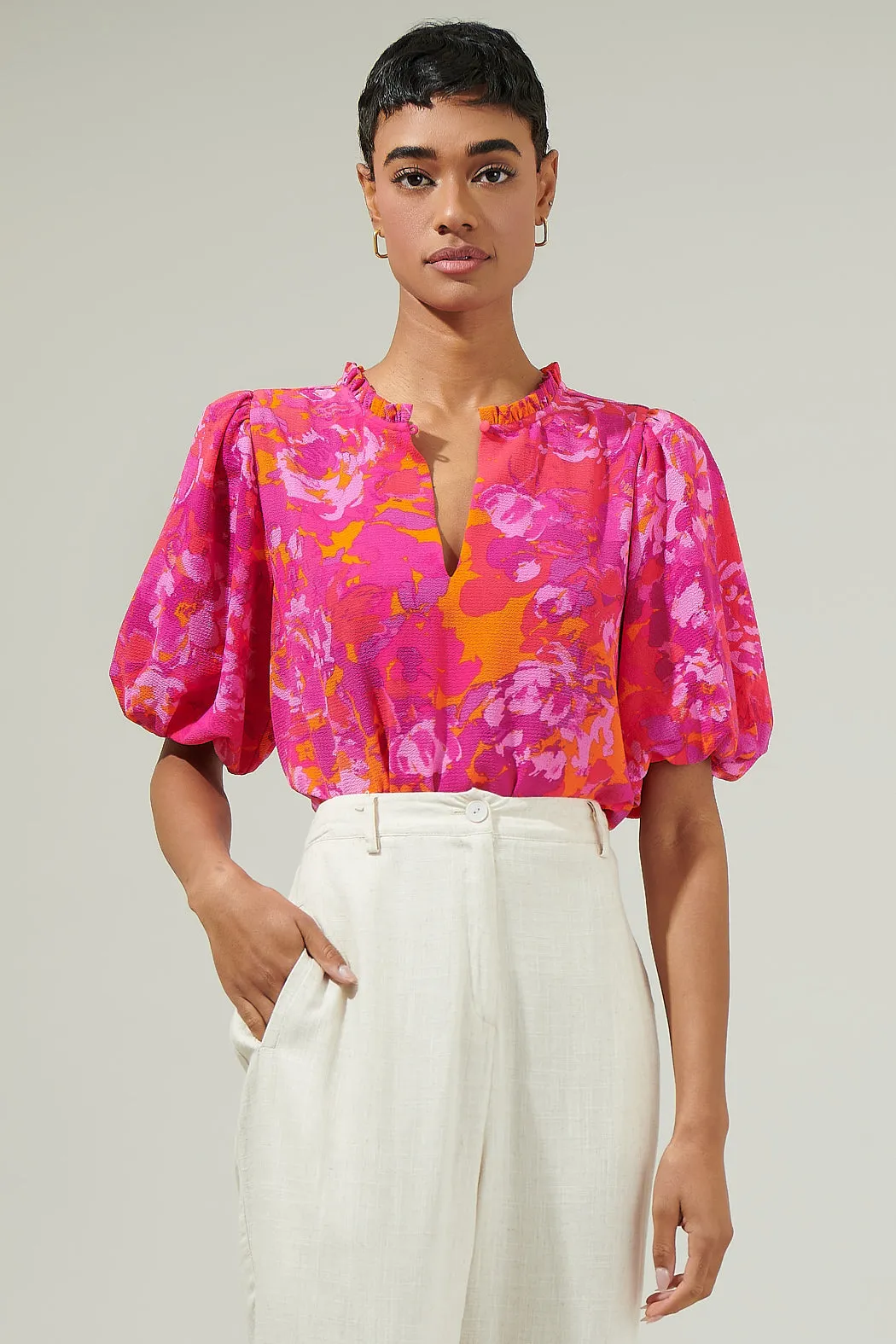 Flirty Floral Split Neck Blouse sold by Sugarlips