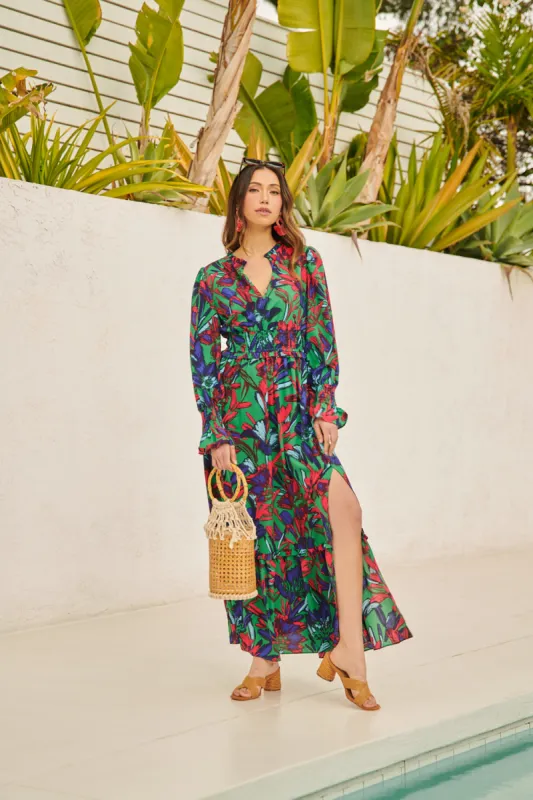 Tropical State of Mind Leandra Ruffle Maxi Dress sold by Sugarlips