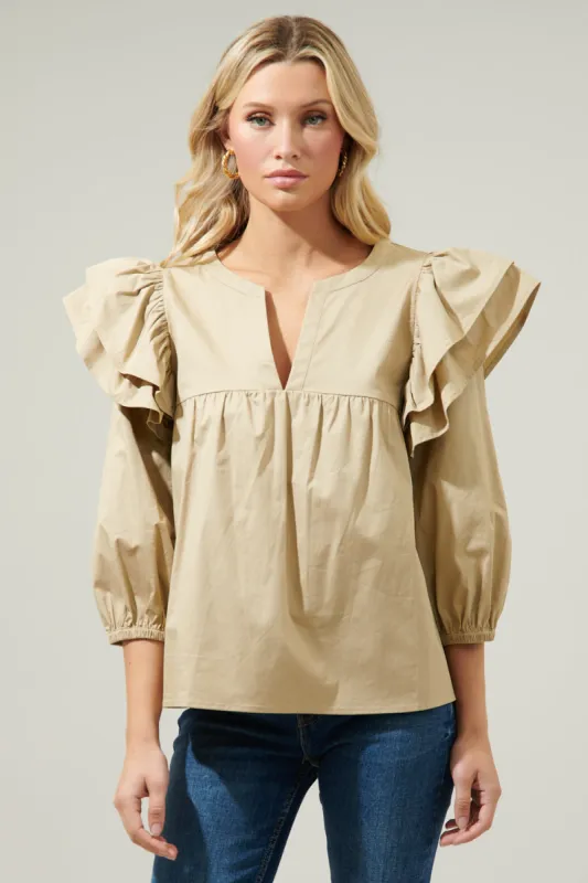 Double Down Poplin Split Neck Blouse sold by Sugarlips