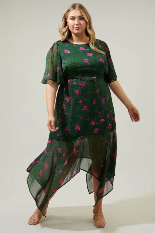 Juniper Floral Aerin Asymmetrical Flutter Midi Dress Curve sold by Sugarlips