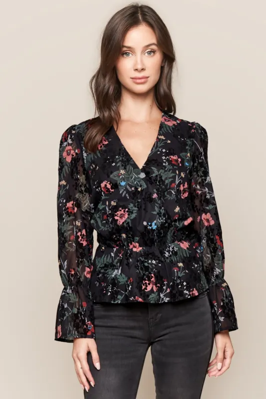 Irina Burnout Velvet Floral Wrap Top sold by Sugarlips