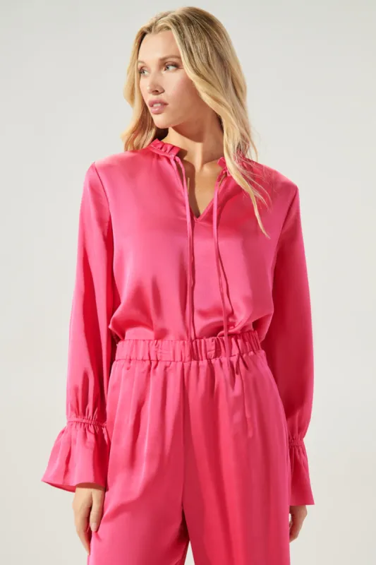 Chateau Satin Ezra Split Neck Blouse made by Sugarlips