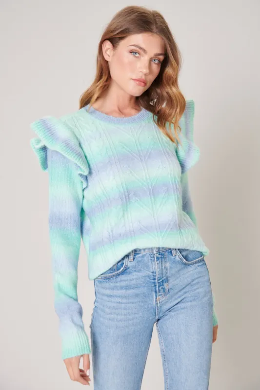 Whimsy Space Dyed Cable Knit Ruffle Sweater sold by Sugarlips