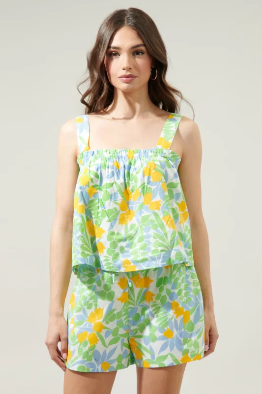 Lemon Drop Floral Taliya Ruffle Crop Top made by Sugarlips
