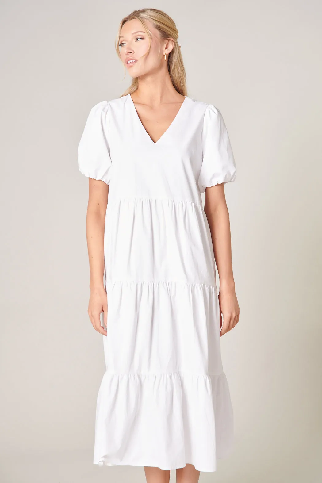 Raeanne Tiered Poplin Midi Dress sold by Sugarlips