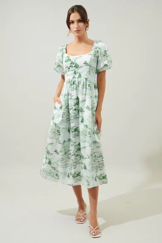 Francine Toile Lullaby Puff Sleeve Midi Dress made by Sugarlips
