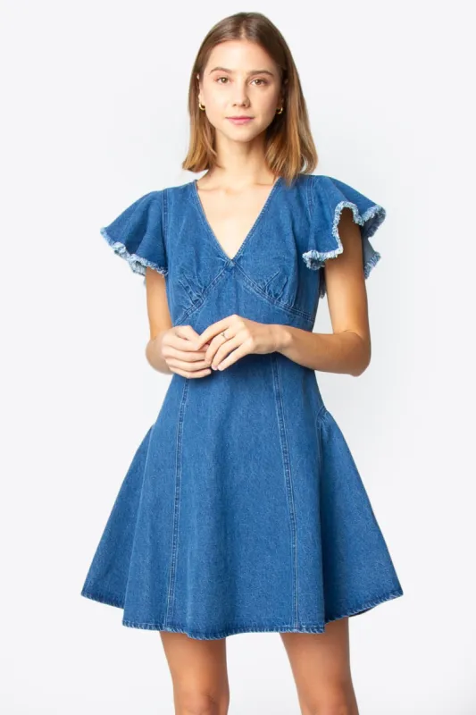 Dolo Denim Flutter Sleeve Dress sold by Sugarlips