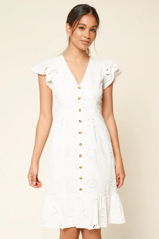 With A Kiss Eyelet Button Down Midi Dress sold by Sugarlips