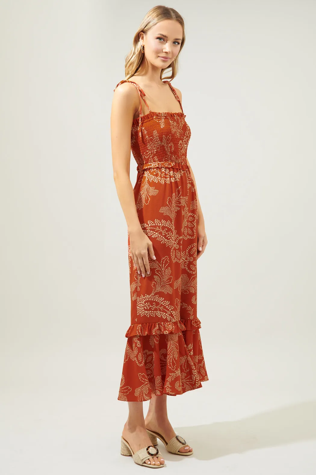 Ginger Paisley Jadora Smocked Tie Strap Cropped Jumpsuit sold by Sugarlips product image thumbnail 3
