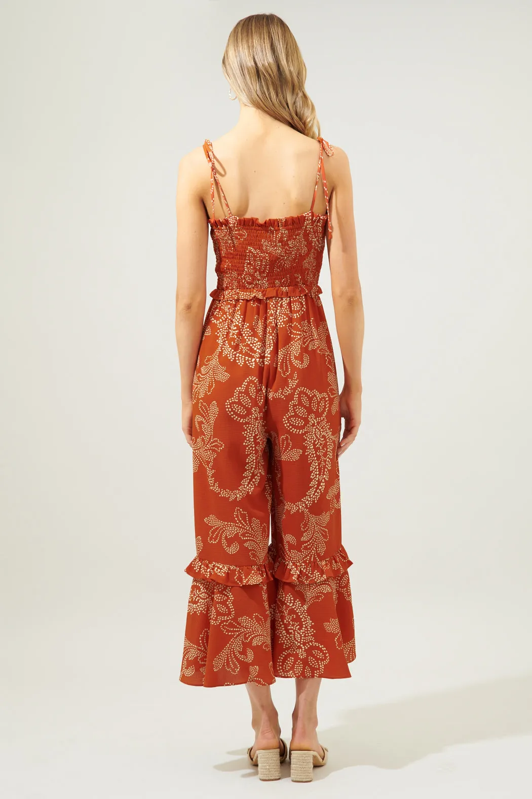 Ginger Paisley Jadora Smocked Tie Strap Cropped Jumpsuit sold by Sugarlips product image thumbnail 2