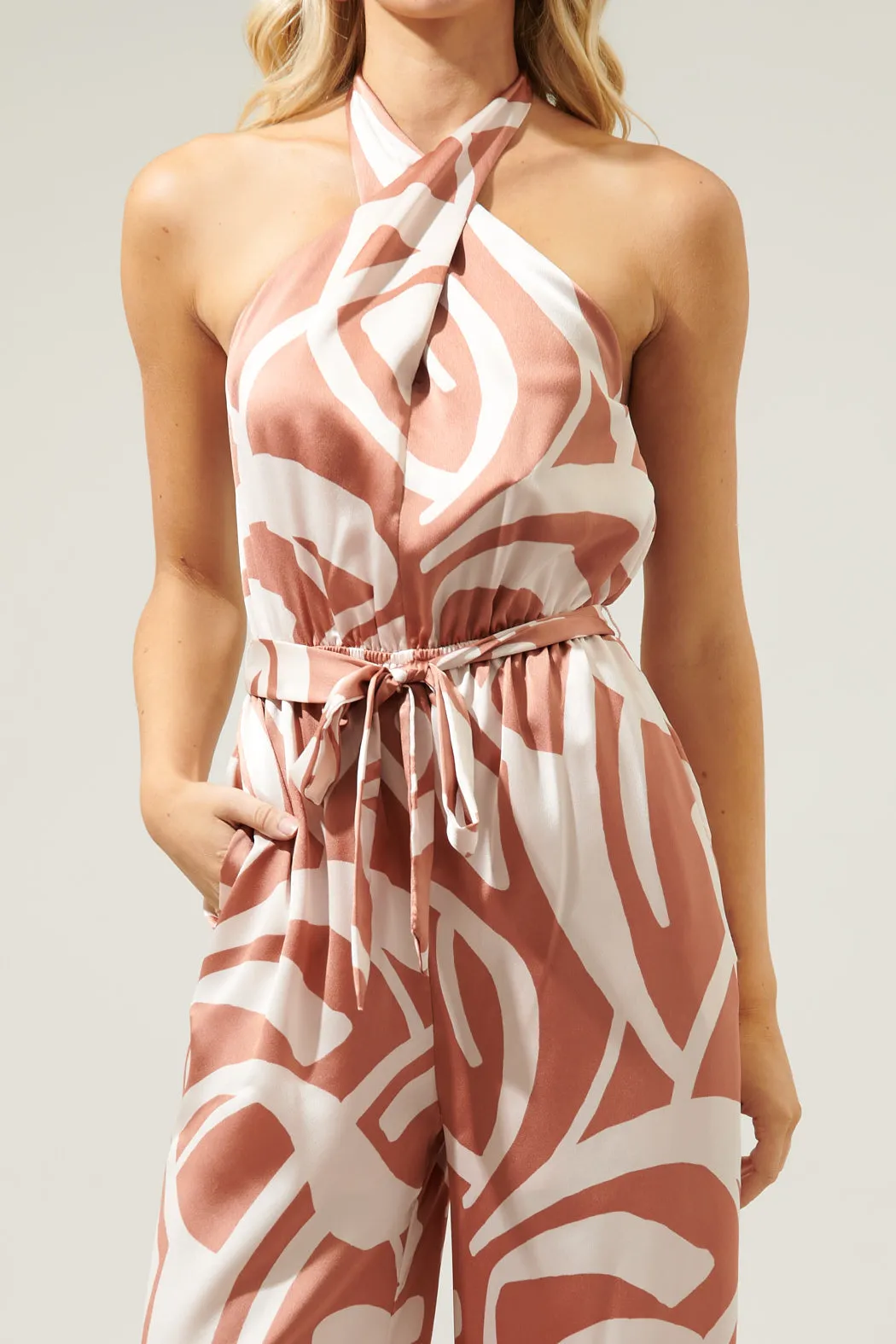 Peachy Keen Abstract Villanueva Satin Halter Jumpsuit sold by Sugarlips product image thumbnail 4
