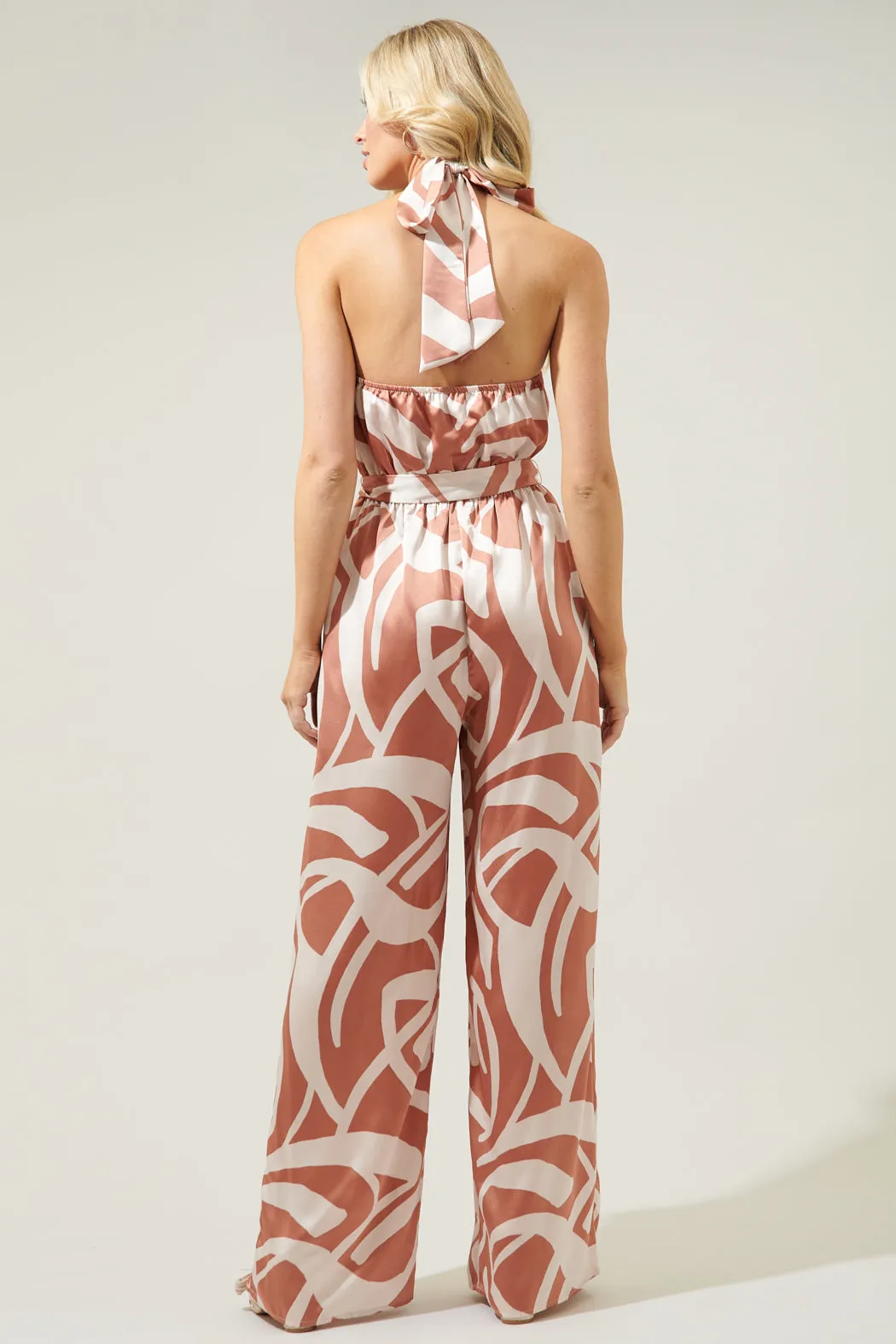Peachy Keen Abstract Villanueva Satin Halter Jumpsuit sold by Sugarlips product image thumbnail 2