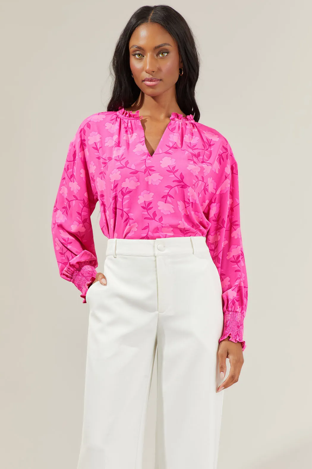 Clever Floral Split Neck Blouse sold by Sugarlips