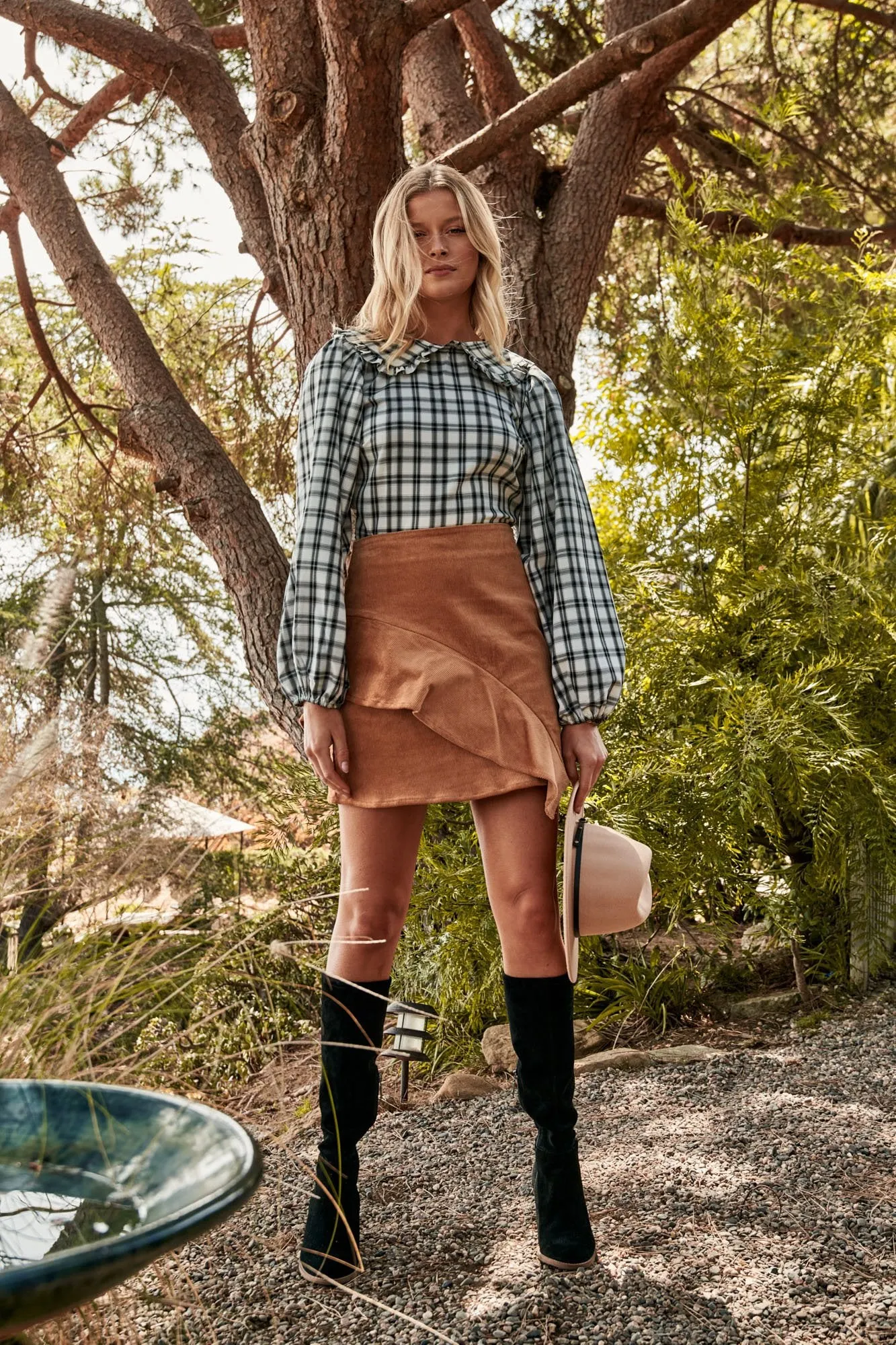 Cider Asymmetrical Ruffle Corduroy Mini Skirt sold by Sugarlips