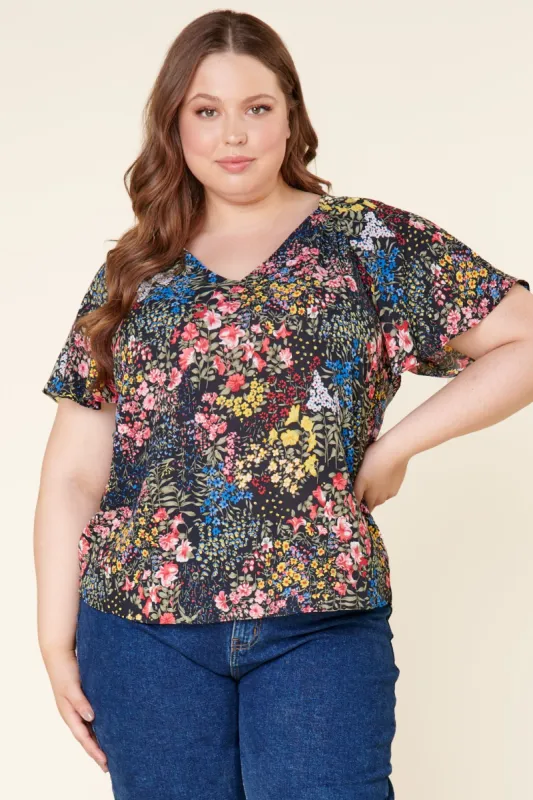 With Grace Floral Flouncy Bell Sleeve Top Curve sold by Sugarlips