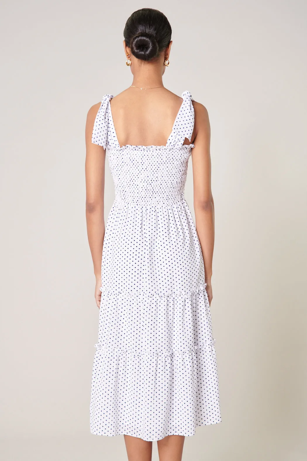 Say So Polka Dot Tie Strap Smocked Midi Dress sold by Sugarlips product image thumbnail 2