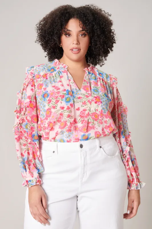 Macaron Floral Raj Ruffle Balloon Sleeve Blouse Curve sold by Sugarlips