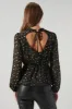 Chandra Gold Floral Back Cutout Peplum Top sold by Sugarlips
