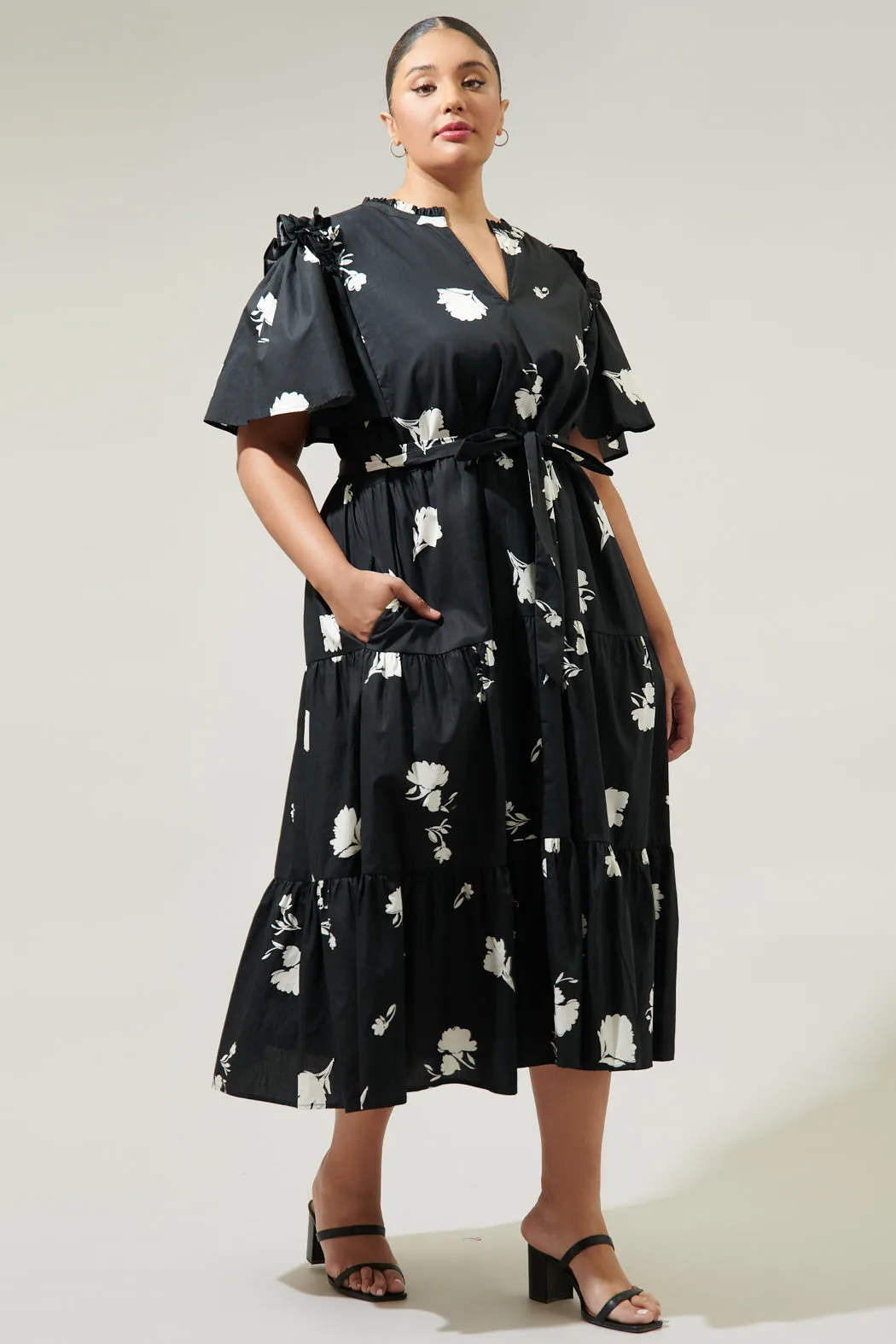 Fleur Noir Escondido Tiered Shift Midi Dress Curve sold by Sugarlips product image thumbnail 3