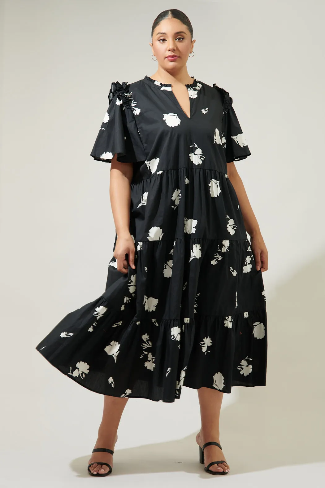 Fleur Noir Escondido Tiered Shift Midi Dress Curve sold by Sugarlips product image thumbnail 4