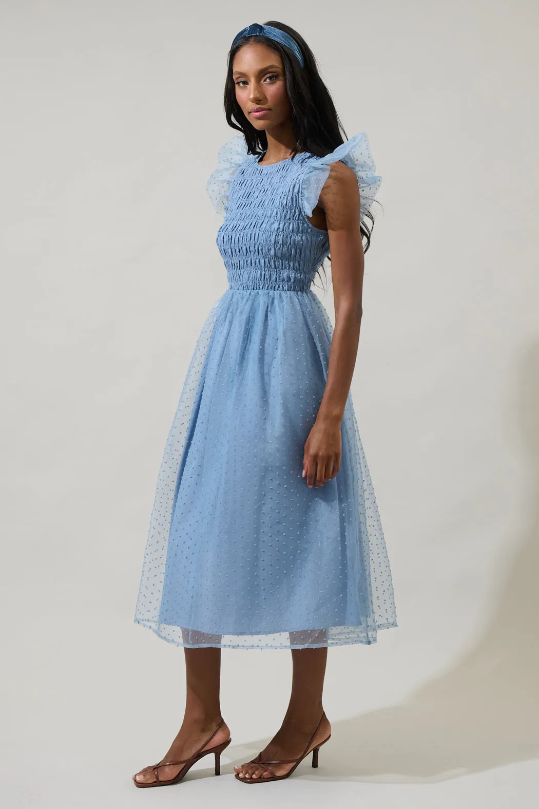 Lucille Organza Dot Smocked Midi Dress sold by Sugarlips product image thumbnail 3