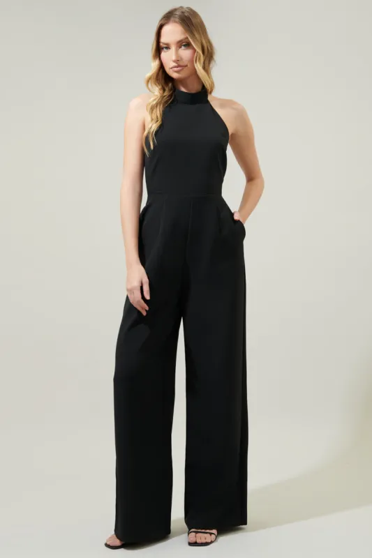 After Hours Backless Halter Jumpsuit sold by Sugarlips
