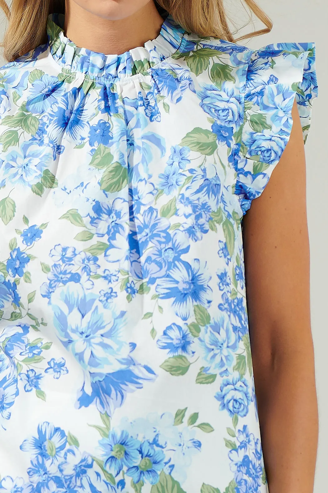 Truth Be Told Blue Floral Gabrielle Mock Neck Poplin Top sold by Sugarlips product image thumbnail 5