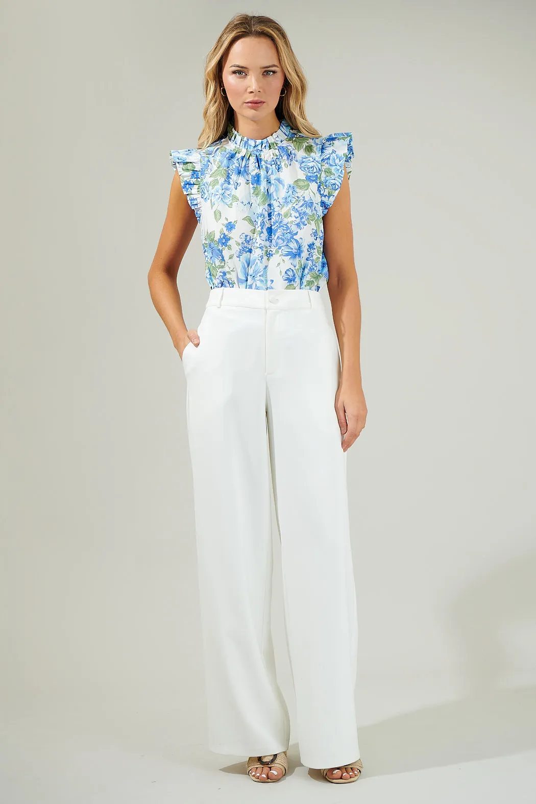 Truth Be Told Blue Floral Gabrielle Mock Neck Poplin Top sold by Sugarlips product image thumbnail 4