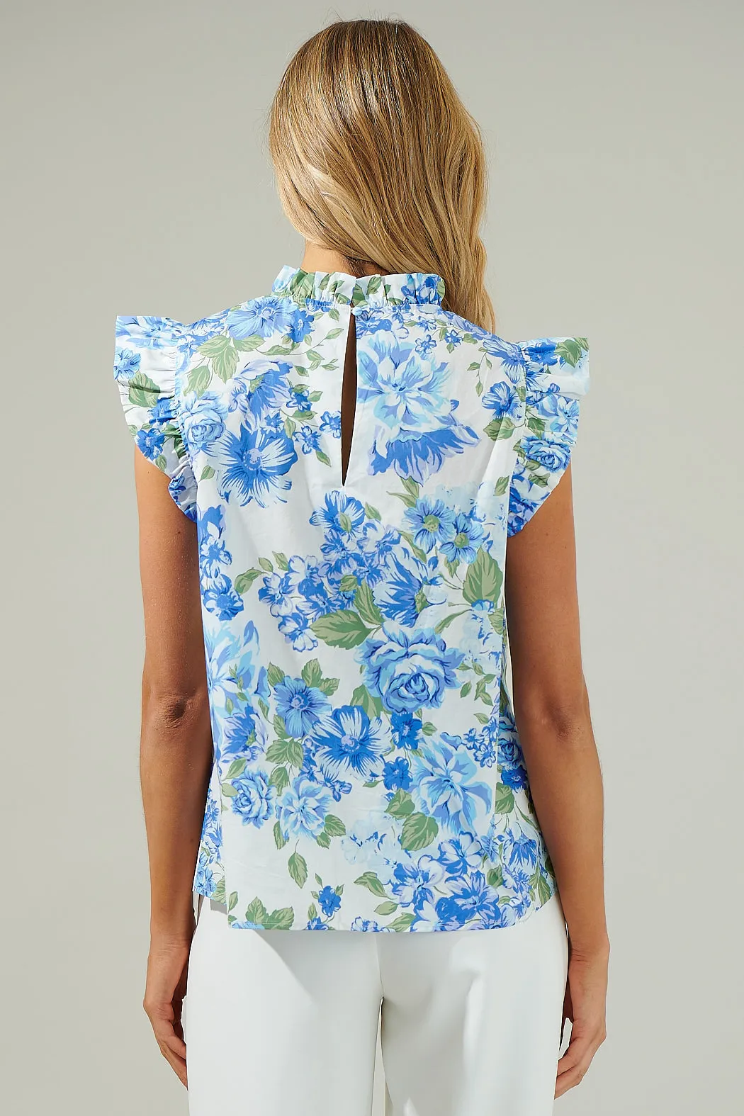Truth Be Told Blue Floral Gabrielle Mock Neck Poplin Top sold by Sugarlips product image thumbnail 2