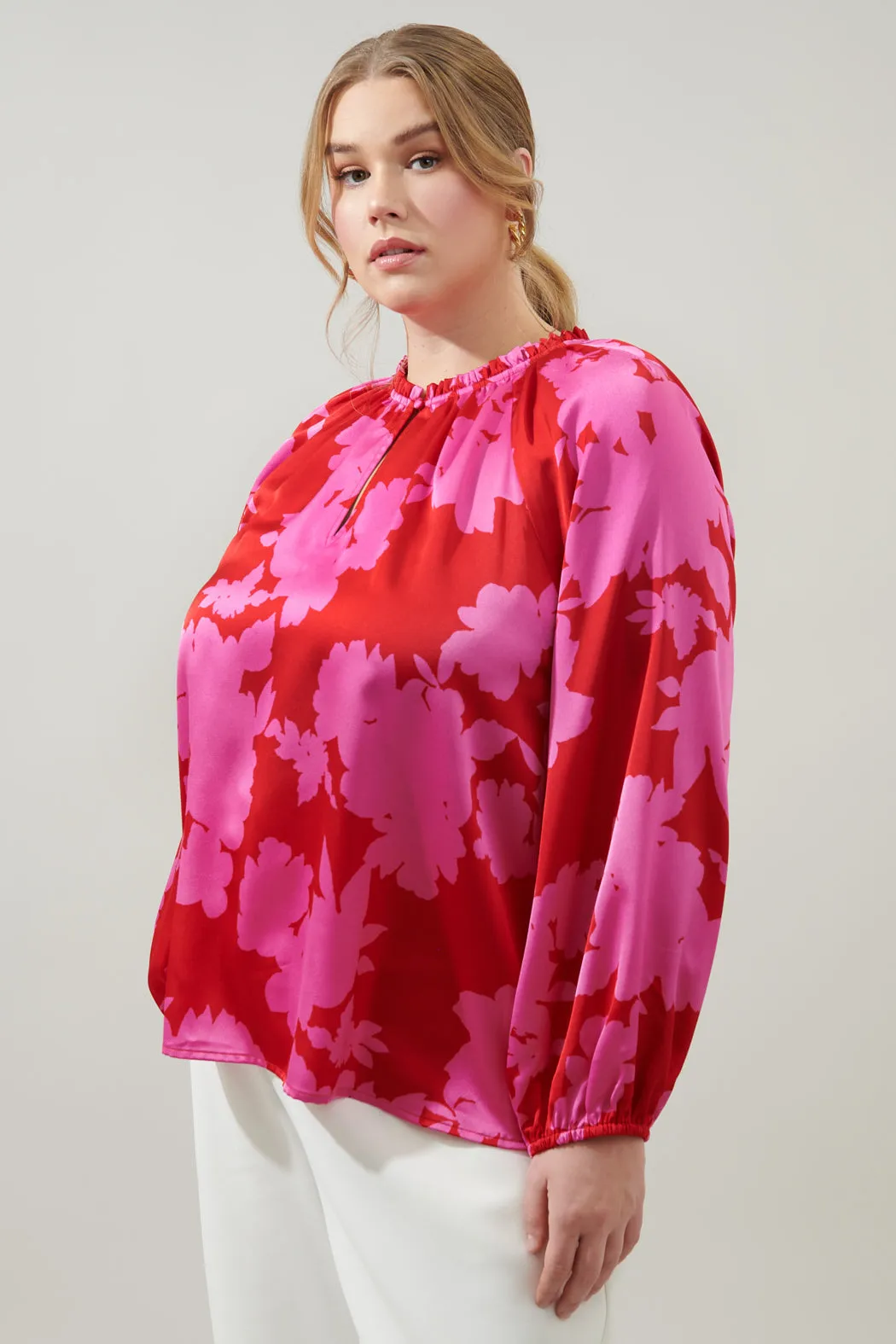 Burning Love Jovie Split Neck Satin Raglan Blouse Curve sold by Sugarlips product image thumbnail 3