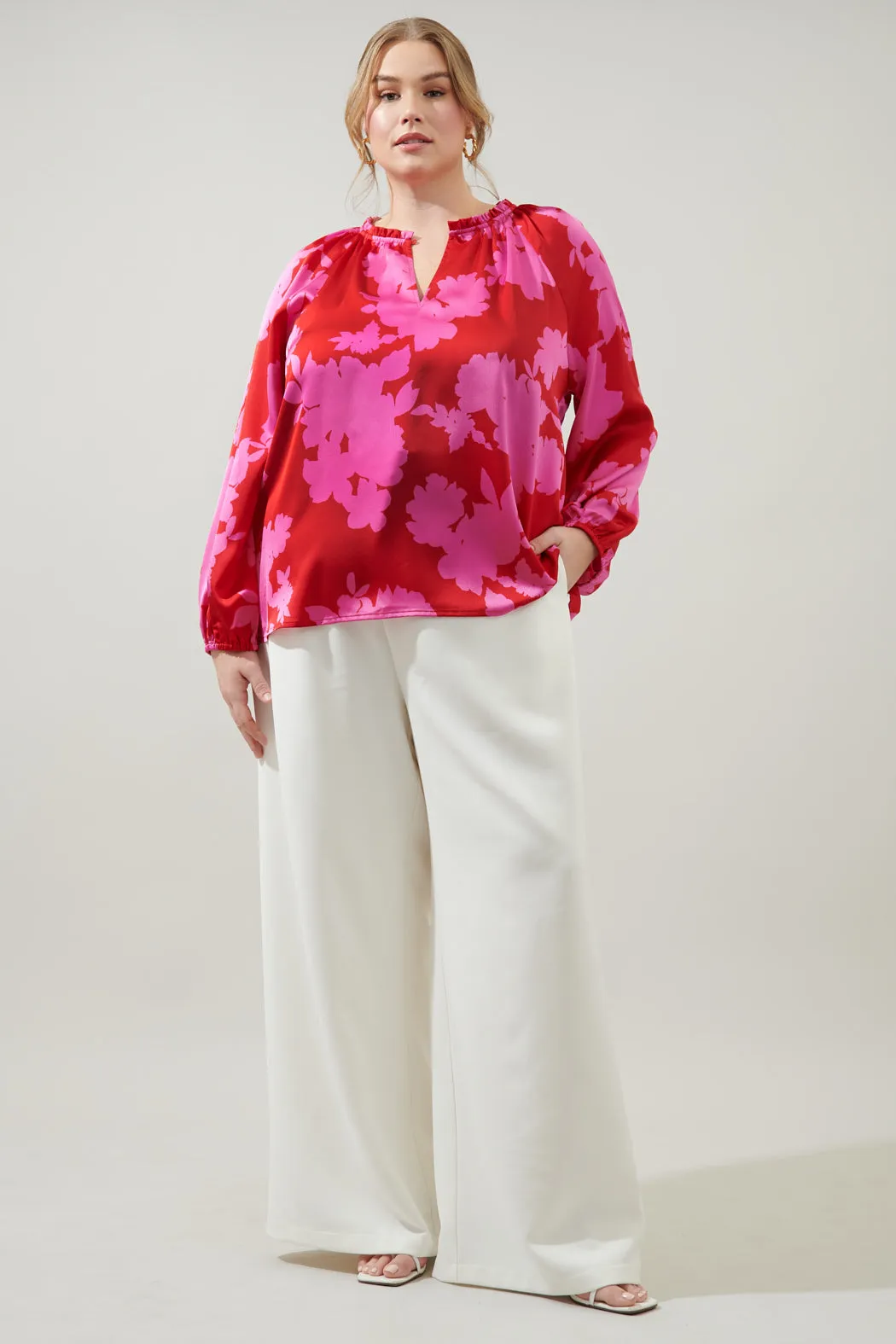 Burning Love Jovie Split Neck Satin Raglan Blouse Curve sold by Sugarlips product image thumbnail 4